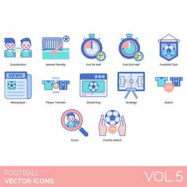 Web kullanımı için futbol tema simgeleri, basit tasarım illüstrasyonu