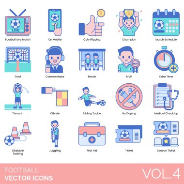 Web kullanımı için futbol tema simgeleri, basit tasarım illüstrasyonu