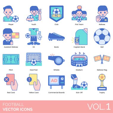 Web kullanımı için futbol tema simgeleri, basit tasarım illüstrasyonu
