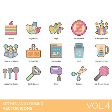 Mutfak ve Mutfak Simgeleri: Önlük, Pişirme, Blender, Kaynatma, Şişe Açacağı, Bowling, Ekmek, Tereyağı, Kamp Ateşi Pişirme, Peynir, Şef Kadın, Aşçı Erkek, Aşçı Şapkası, Aşçının Bıçağı, Chop, Chopper, Colander