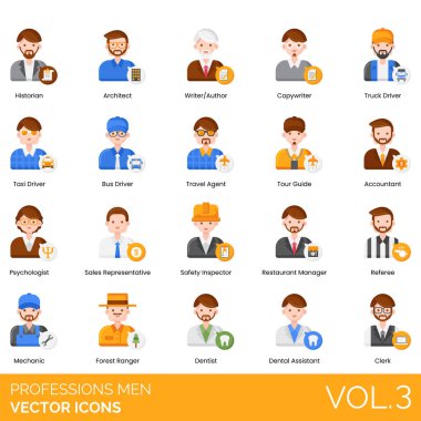 Meslek Simgeleri: Muhasebeci, Aktör, Hava Trafik Denetçisi, Hayvan Eğitmeni, Mimar, Sanatçı, Astronot, Astronot, Astronom, Sporcu, Baker, Banker, Otobüs Şoförü, İş Analisti