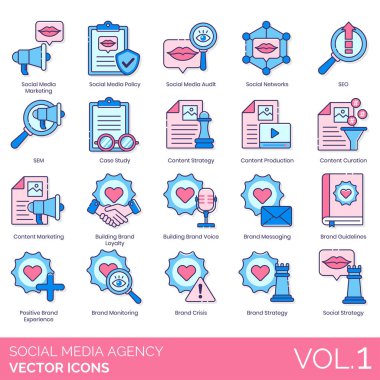 Sosyal Medya Ajansı Simgeleri; Medya; Pazarlama; Politika; Denetim; Ağlar; SEO; Dava; Çalışma; İçerik; Strateji; Prodüksiyon; Geliştirme; Brand; Sadakat; Ses; Mesajlaşma;;