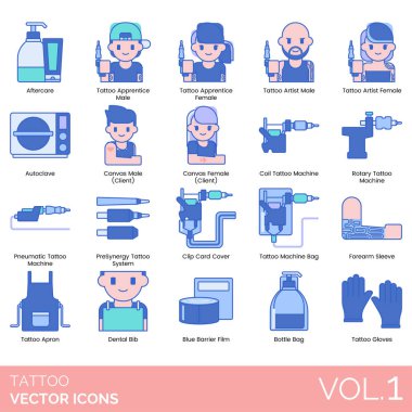 tattoo studio icons set for web use, simple design vector illustration