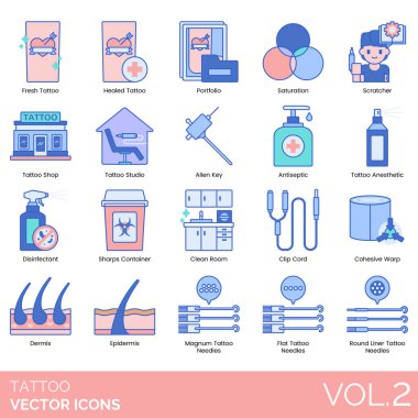 tattoo studio icons set for web use, simple design vector illustration