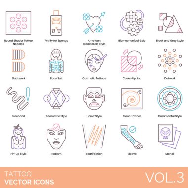 tattoo studio icons set for web use, simple design vector illustration