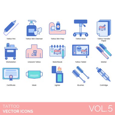 tattoo studio icons set for web use, simple design vector illustration