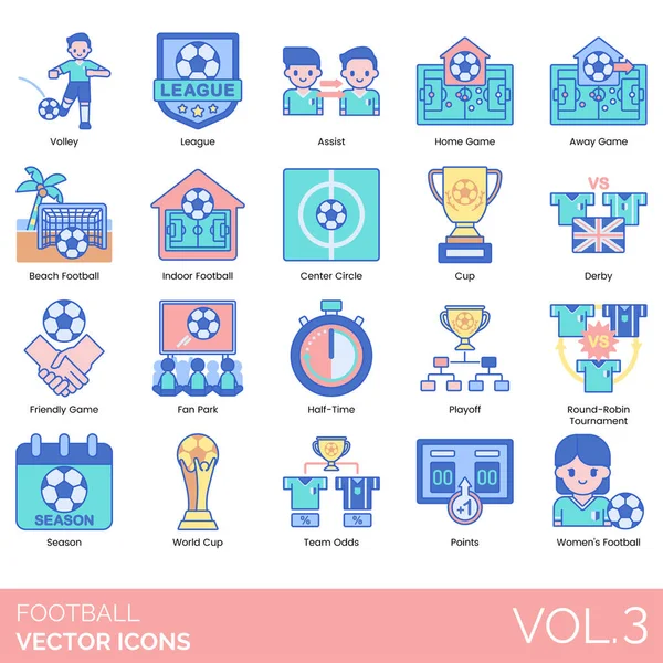 Web kullanımı için futbol tema simgeleri, basit tasarım illüstrasyonu