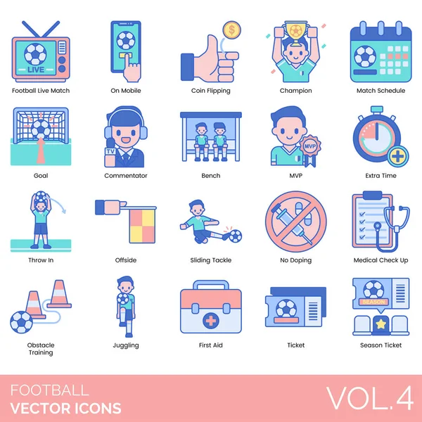 Web kullanımı için futbol tema simgeleri, basit tasarım illüstrasyonu