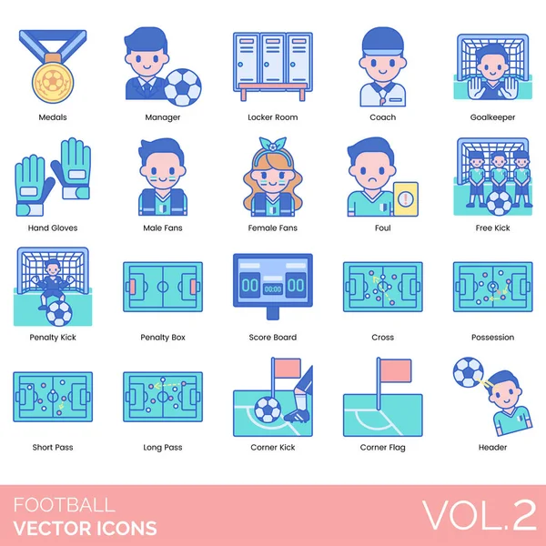 Web kullanımı için futbol tema simgeleri, basit tasarım illüstrasyonu