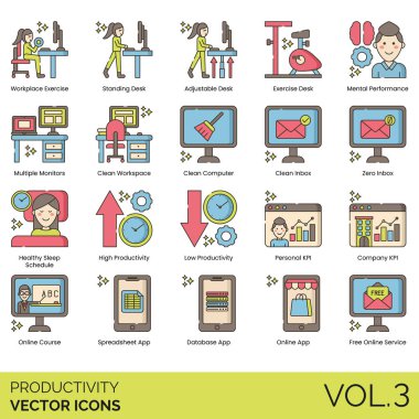 İş yeri egzersizleri, ayakta, ayarlanabilir masa, zihinsel performans, çoklu monitör, temiz çalışma alanı, bilgisayar, sıfır gelen kutusu, sağlıklı uyku çizelgesi, yüksek, düşük, kişisel KPI, şirket, çevrimiçi kurs, hesap tablosu, veri tabanı