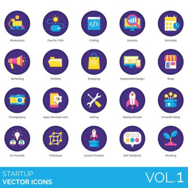 Web kullanımı için başlangıç simgeleri, basit tasarım vektör illüstrasyonu