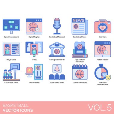 Dijital skor tabelası, podcast, haber, öpücük kamerası, oyuncu istatistikleri, draft, üniversite, lise, tekrar, saha kenarı koltuğu, sezon bileti, burun kanaması, oyun programı, devre arası eğlence programı.