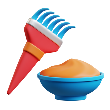 Tabak ve Fırça 3 boyutlu karikatür çizimi şeffaf arkaplanda izole edildi