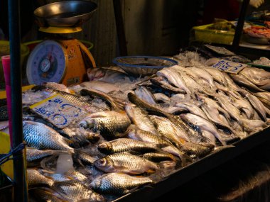 Güneydoğu Asya Yerel Pazarında Taze Balık Sergisi.