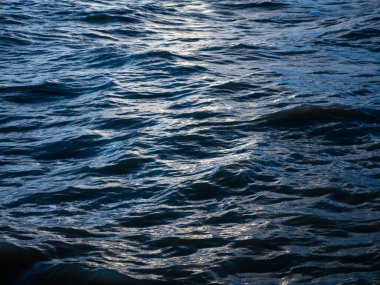 Deep Blue Ocean Water Waves Surface with Silver Light Reflection - Abstract Sea Texture Background Pattern
