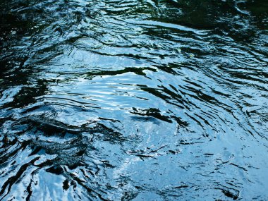 Dalgalanmalar ve Yansımalarla Koyu Mavi Su Yüzeyi - Soyut Sıvı Doku Arkaplanı