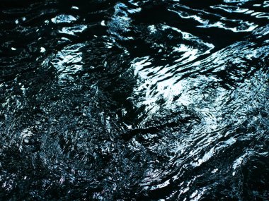 Aydınlık Yansımalar ve Dalgalanmalarla Soyut Karanlık Su Yüzeyi - Gizemli Sıvı Doku Arkaplanı