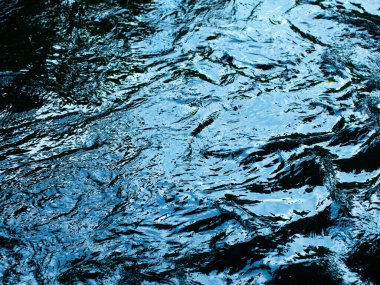 Dalgalanmalar ve Yansımalarla Koyu Mavi Su Yüzeyi - Soyut Sıvı Doku Arkaplanı