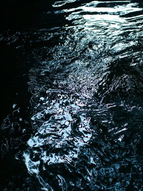 Aydınlık Yansımalar ve Dalgalanmalarla Soyut Karanlık Su Yüzeyi - Gizemli Sıvı Doku Arkaplanı