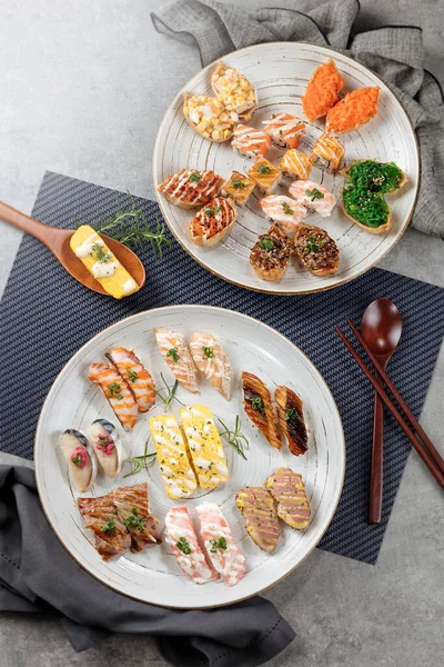 Mélange Nourriture Japonaise Sur Table Restaurant — Photo
