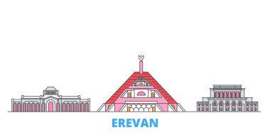Ermenistan, Erevan hattı şehir merkezi, düz vektör. Seyahat şehri simgesi, oultine illüstrasyonu, çizgi dünyası simgeleri