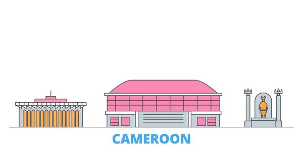 Paisaje urbano de línea camerunesa, vector plano. Monumento de la ciudad de viajes, ilustración de oultine, iconos del mundo de línea — Vector de stock