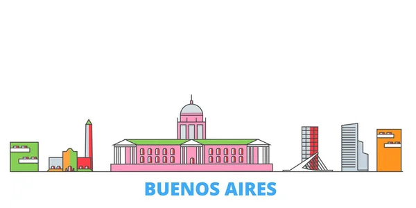 Argentina, Ciudad de Buenos Aires paisaje urbano, vector plano. Monumento de la ciudad de viajes, ilustración de oultine, iconos del mundo de línea — Vector de stock