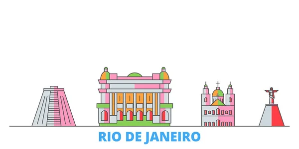 Brasil, Rio De Janeiro paisaje urbano de línea, vector plano. Monumento de la ciudad de viajes, ilustración de oultine, iconos del mundo de línea — Vector de stock