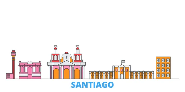 Chile, paisaje urbano de Santiago, vector plano. Monumento de la ciudad de viajes, ilustración de oultine, iconos del mundo de línea — Vector de stock