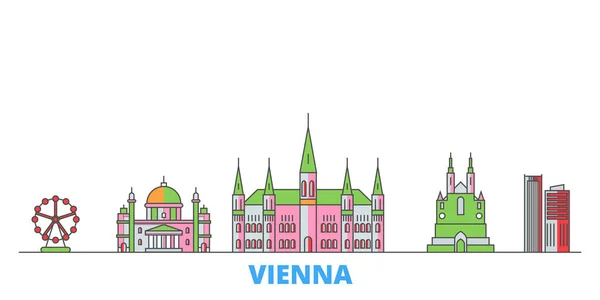 Austria, Viena Ciudad paisaje urbano, vector plano. Monumento de la ciudad de viajes, ilustración de oultine, iconos del mundo de línea — Vector de stock