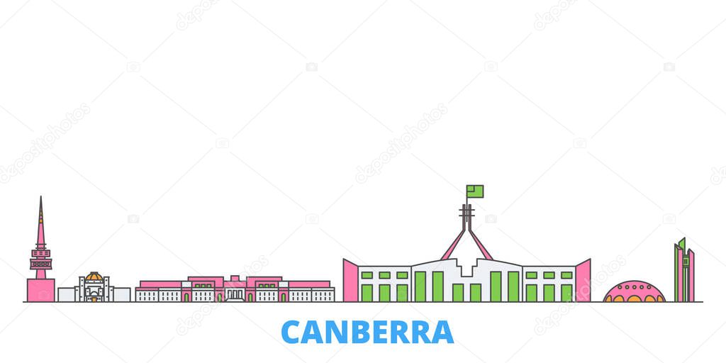 Australia, Canberra line cityscape, flat vector. Travel city landmark, oultine illustration, line world icons