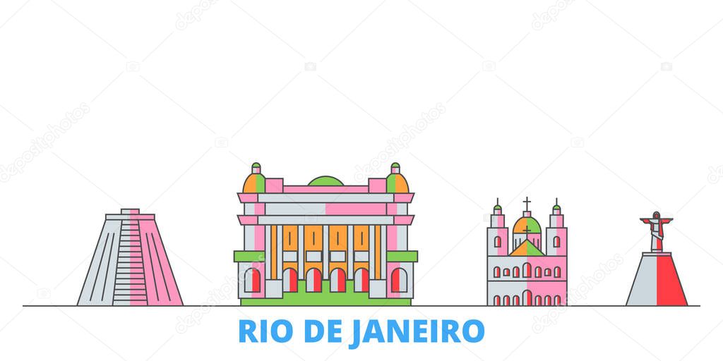 Brazil, Rio De Janeiro line cityscape, flat vector. Travel city landmark, oultine illustration, line world icons