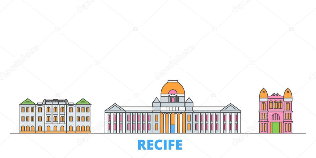 Brazil , Recife line cityscape, flat vector. Travel city landmark, oultine illustration, line world icons