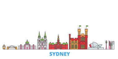 Avustralya, Sydney hattı şehir manzarası, düz vektör. Seyahat şehri simgesi, oultine illüstrasyonu, çizgi dünyası simgeleri