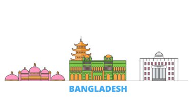 Bangladeş, Chittagong hattı şehir manzarası, düz vektör. Seyahat şehri simgesi, oultine illüstrasyonu, çizgi dünyası simgeleri