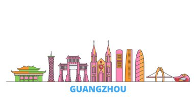 China, Guangzhou line cityscape, flat vector. Travel city landmark, oultine illustration, line world icons