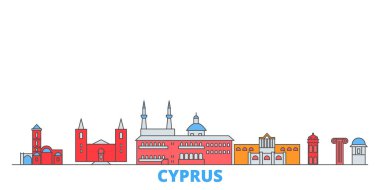 Kıbrıs hattı şehir manzarası, düz vektör. Seyahat şehri simgesi, oultine illüstrasyonu, çizgi dünyası simgeleri