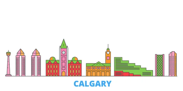 Canada, Calgary line cityscape, flat vector. Monumento de la ciudad de viajes, ilustración de oultine, iconos del mundo de línea — Vector de stock