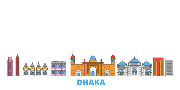 Bangladesh, paisaje urbano de la línea Dhaka, vector plano. Monumento de la ciudad de viajes, ilustración de oultine, iconos del mundo de línea — Vector de stock