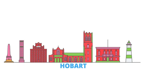 Avustralya, Hobart hattı şehir manzarası, düz vektör. Seyahat şehri simgesi, oultine illüstrasyonu, çizgi dünyası simgeleri — Stok Vektör