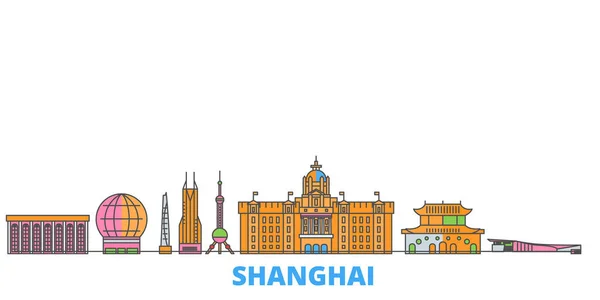 中国、上海線の街並み、フラットベクトル。旅行都市のランドマーク、オルタインイラスト、ラインワールドアイコン — ストックベクタ