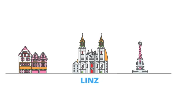 Austria, Linz paisaje urbano de línea, vector plano. Monumento de la ciudad de viajes, ilustración de oultine, iconos del mundo de línea — Archivo Imágenes Vectoriales