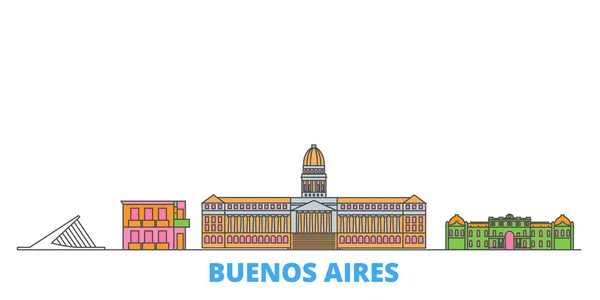 Argentina, paisaje urbano de la línea de Buenos Aires, vector plano. Monumento de la ciudad de viajes, ilustración de oultine, iconos del mundo de línea — Vector de stock