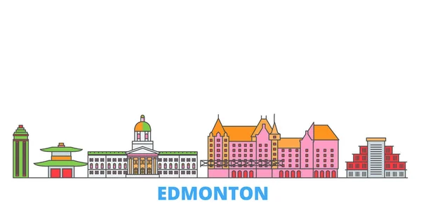 Canada, Edmonton ligne paysage urbain, vecteur plat. Voyage ville point de repère, oultine illustration, ligne icônes du monde — Image vectorielle