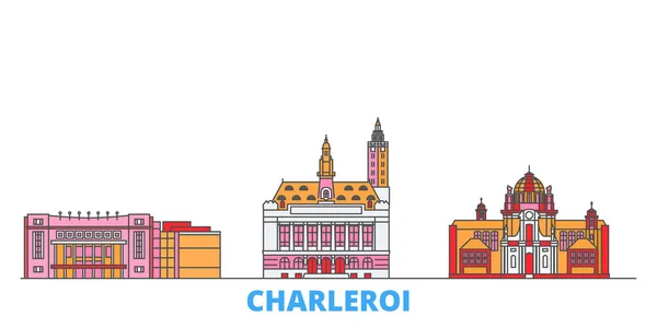 Belgie, město Charleroi, rovný vektor. Turistické památky města, oultine ilustrace, linie světových ikon — Stockový vektor