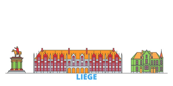 Bélgica, paisaje urbano de la línea Lieja, vector plano. Monumento de la ciudad de viajes, ilustración de oultine, iconos del mundo de línea — Vector de stock