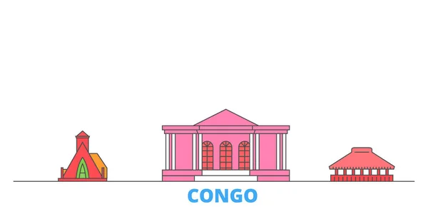 Paisaje urbano de la línea Congo, vector plano. Monumento de la ciudad de viajes, ilustración de oultine, iconos del mundo de línea — Vector de stock