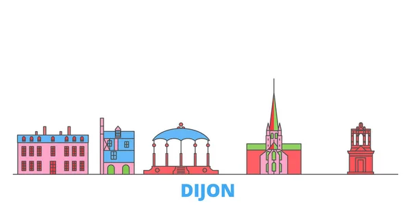 Frankreich, Stadtbild von Dijon, flacher Vektor. Reise-Wahrzeichen, oultine Illustration, Linie Welt-Ikonen — Stockvektor