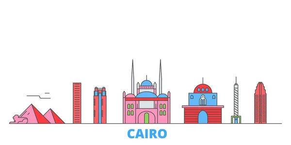 Egito, Cairo linha cityscape, vetor plana. Viagem cidade marco, ilustração oultine, ícones do mundo de linha — Vetor de Stock