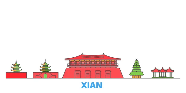China, paisaje urbano de la línea Xian, vector plano. Monumento de la ciudad de viajes, ilustración de oultine, iconos del mundo de línea — Vector de stock